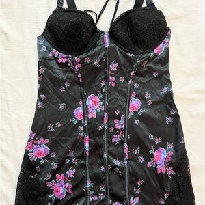 Victoria's Secret Black and Pink Floral Chemise